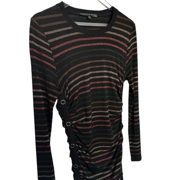 Veronica Beard Daphne Striped Metallic Long Sleeve Dress Black Multi Size Small - Picture 4 of 15